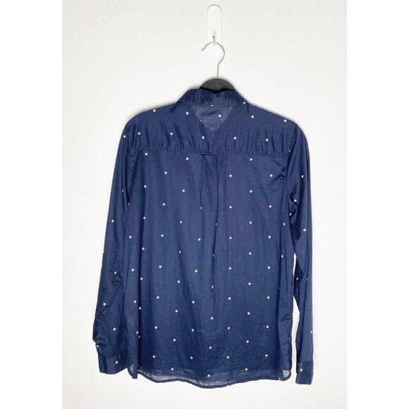 Gap Womens Navy Blue White Stars Boyfriend Fit Button Up Shirt Cotton Semi Sheer - Picture 2 of 8